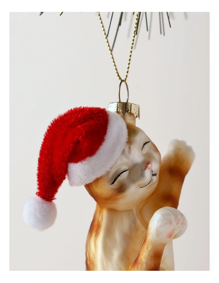 Heirloom Christmas Glass Cat Ornament 10cm in Multi image 2