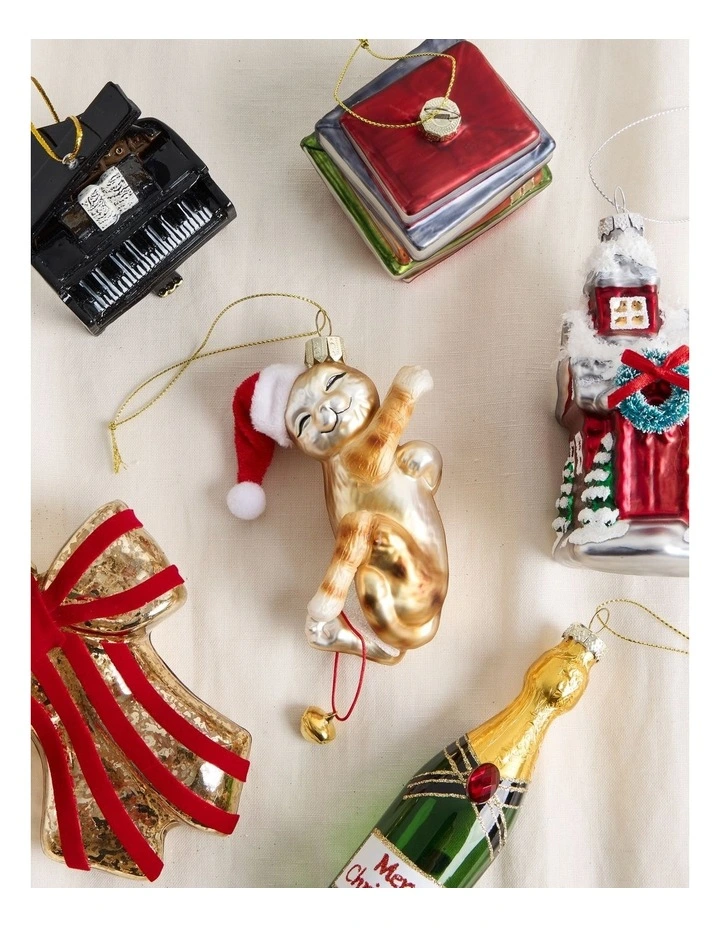 Heirloom Christmas Glass Cat Ornament 10cm in Multi image 3