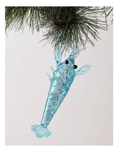 Eucalyptus Christmas Glass Yabby Ornament 8cm in Blue