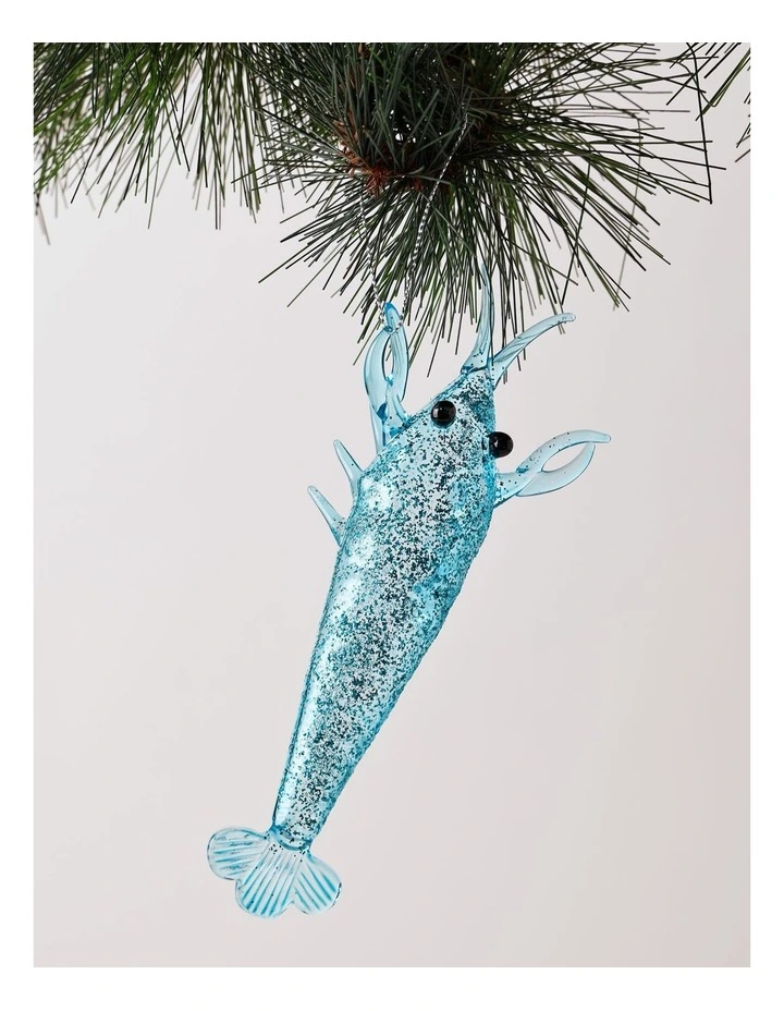 Eucalyptus Christmas Glass Yabby Ornament 8cm in Blue image 1