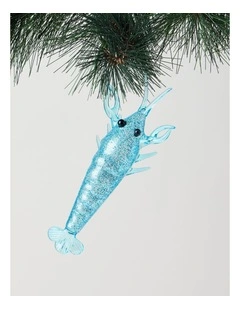 Eucalyptus Christmas Glass Yabby Ornament 8cm in Blue
