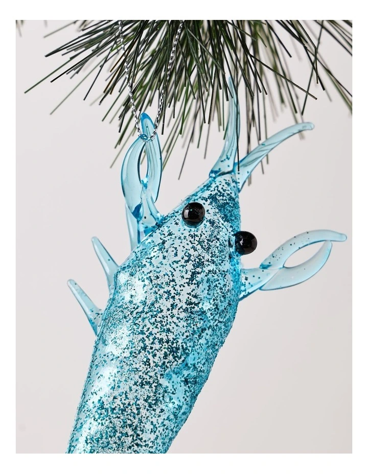 Eucalyptus Christmas Glass Yabby Ornament 8cm in Blue image 2