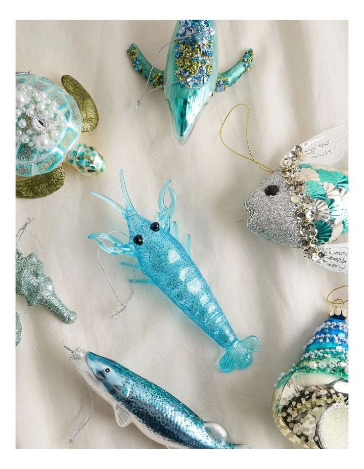 Eucalyptus Christmas Glass Yabby Ornament 8cm in Blue image 3