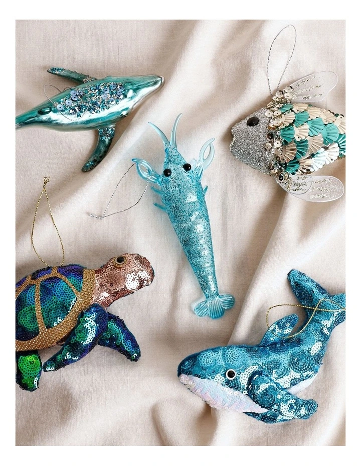 Eucalyptus Christmas Glass Yabby Ornament 8cm in Blue image 4