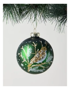 Harvest Christmas Glass Bird Bauble 10cm in Green