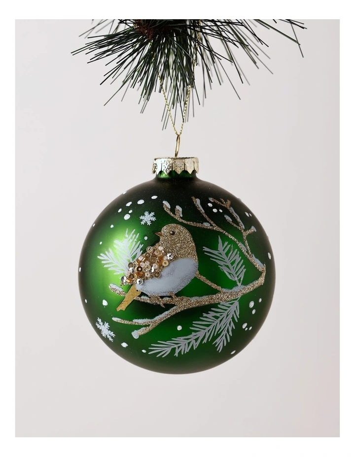 Harvest Christmas Glass Bird Bauble 10cm in Green image 1