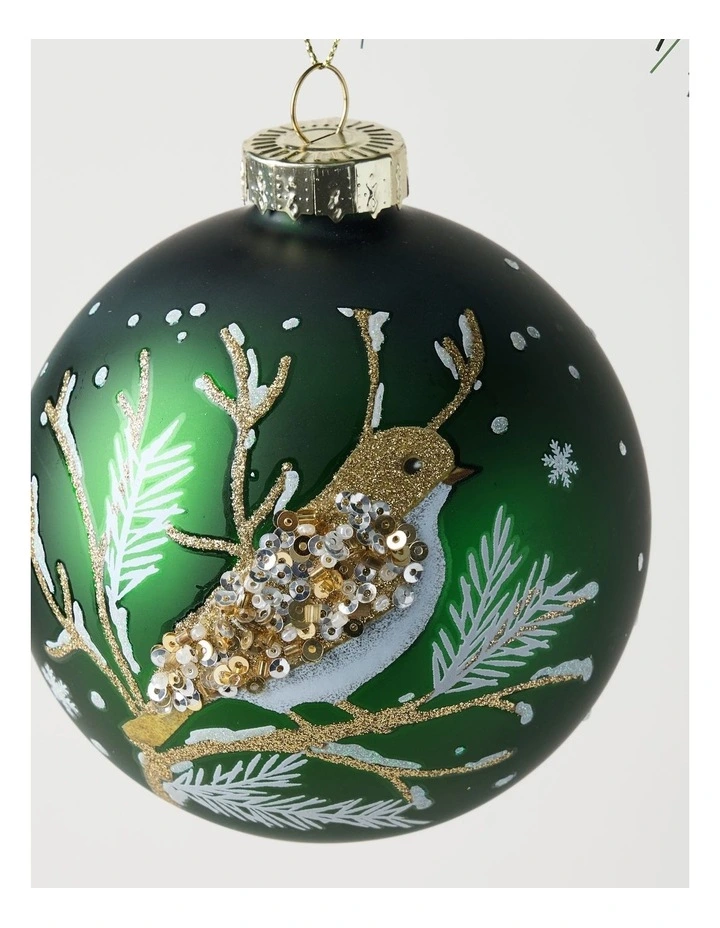 Harvest Christmas Glass Bird Bauble 10cm in Green image 2