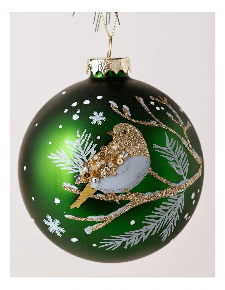 Harvest Christmas Glass Bird Bauble 10cm in Green image 2
