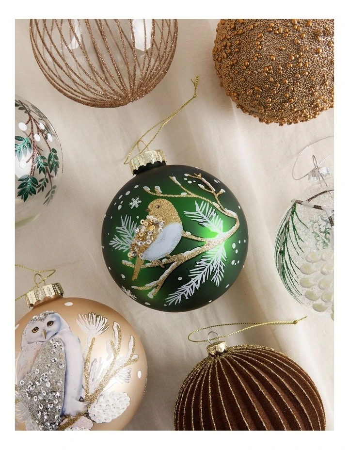 Harvest Christmas Glass Bird Bauble 10cm in Green image 3