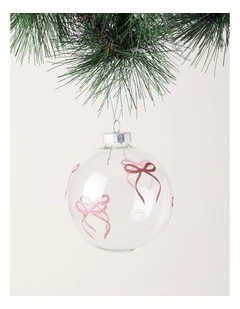 Luxe Christmas Glass Bow Detail Bauble 10cm in Pink