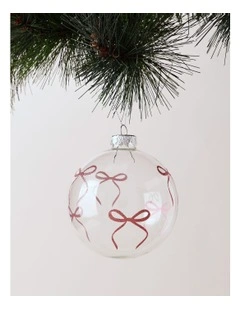 Luxe Christmas Glass Bow Detail Bauble 10cm in Pink