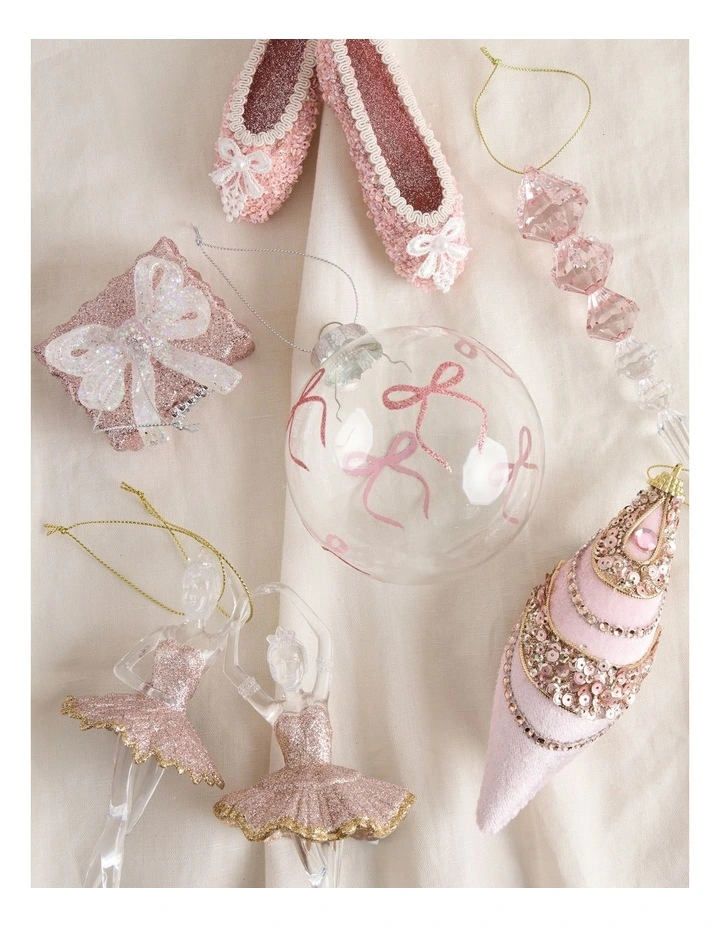 Luxe Christmas Glass Bow Detail Bauble 10cm in Pink image 3