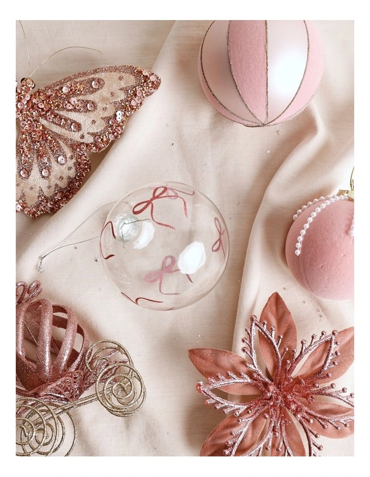 Luxe Christmas Glass Bow Detail Bauble 10cm in Pink image 4