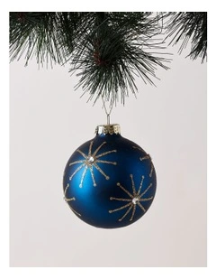 Luxe Christmas Glass Starburst Bauble 10cm in Navy
