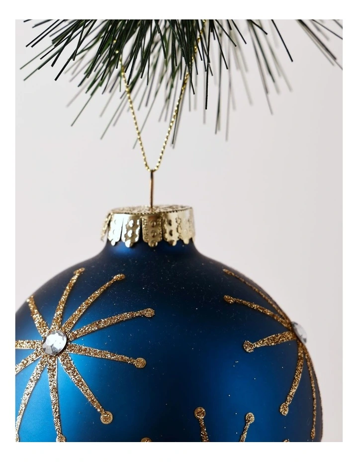 Luxe Christmas Glass Starburst Bauble 10cm in Navy image 2