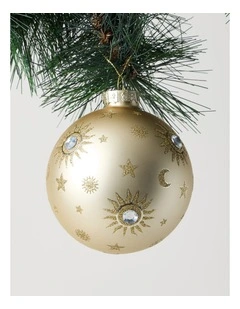Luxe Christmas Glass Sun & Moon Bauble 10cm in Champagne