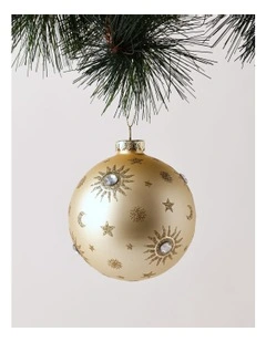 Luxe Christmas Glass Sun & Moon Bauble 10cm in Champagne