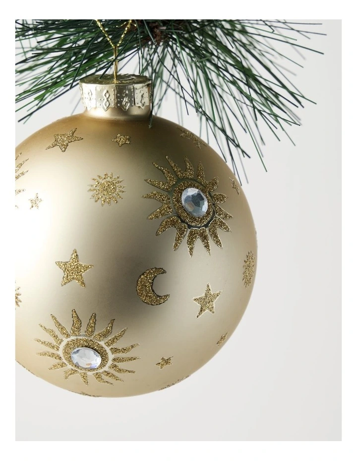 Luxe Christmas Glass Sun & Moon Bauble 10cm in Champagne image 2