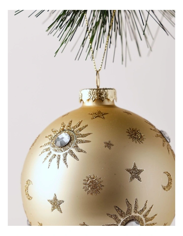Luxe Christmas Glass Sun & Moon Bauble 10cm in Champagne image 2