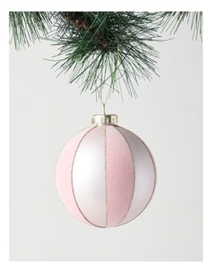 Luxe Christmas Glass Flocked Striped Bauble 8cm in Pink