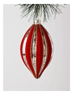 Heirloom Christmas Glass Mercurised Striped Finial withFlocking 14cm in Red