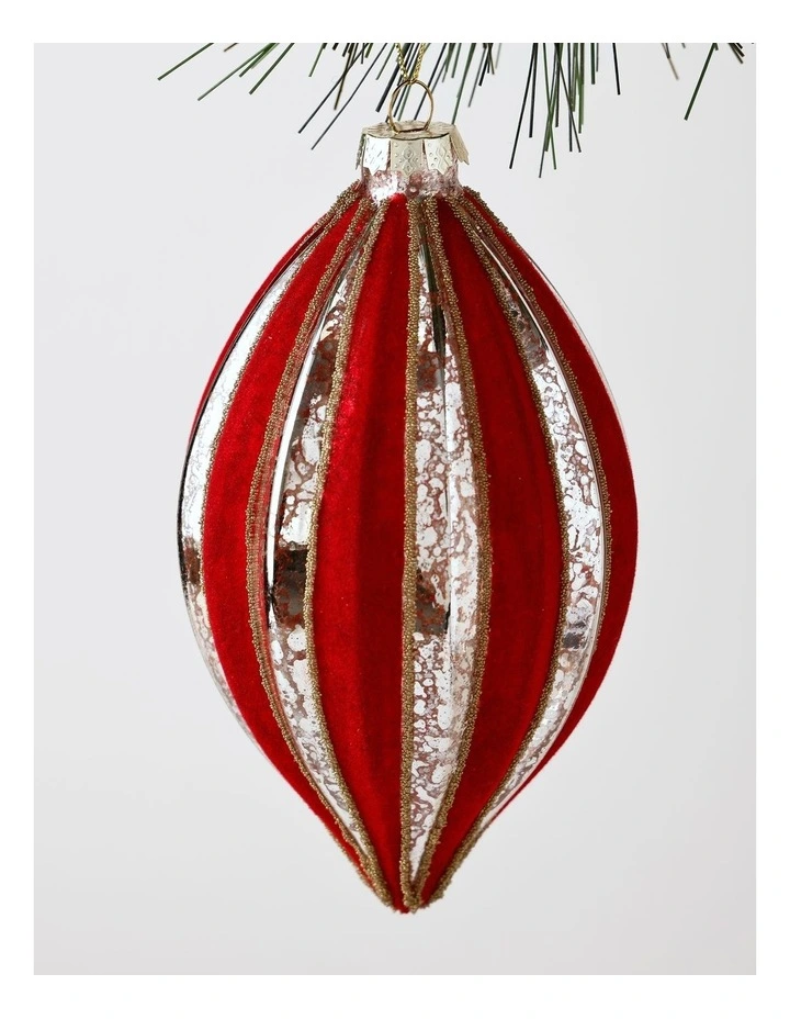 Heirloom Christmas Glass Mercurised Striped Finial withFlocking 14cm in Red image 2