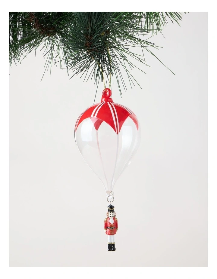 Heirloom Christmas Glass Hot Air Balloon with Basket 17cm in Red image 1