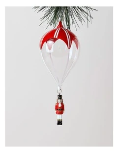 Heirloom Christmas Glass Hot Air Balloon withBasket 17cm in Red