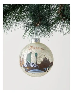 Eucalyptus Christmas Mercerised Glass Australia Bauble 9cm in Green