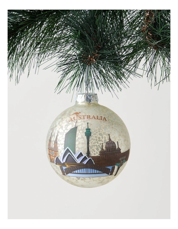 Eucalyptus Christmas Mercerised Glass Australia Bauble 9cm in Green image 1