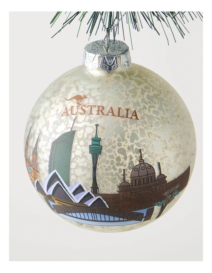 Eucalyptus Christmas Mercerised Glass Australia Bauble 9cm in Green image 2