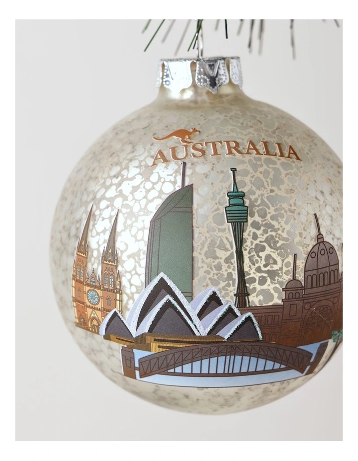 Eucalyptus Christmas Mercerised Glass Australia Bauble 9cm in Green image 2
