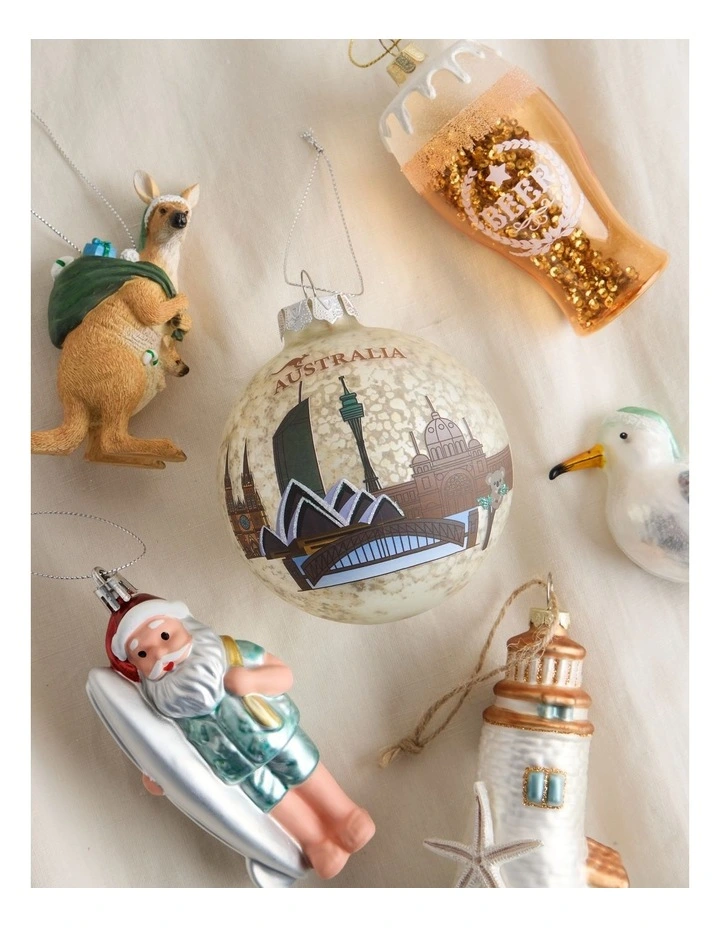 Eucalyptus Christmas Mercerised Glass Australia Bauble 9cm in Green image 3