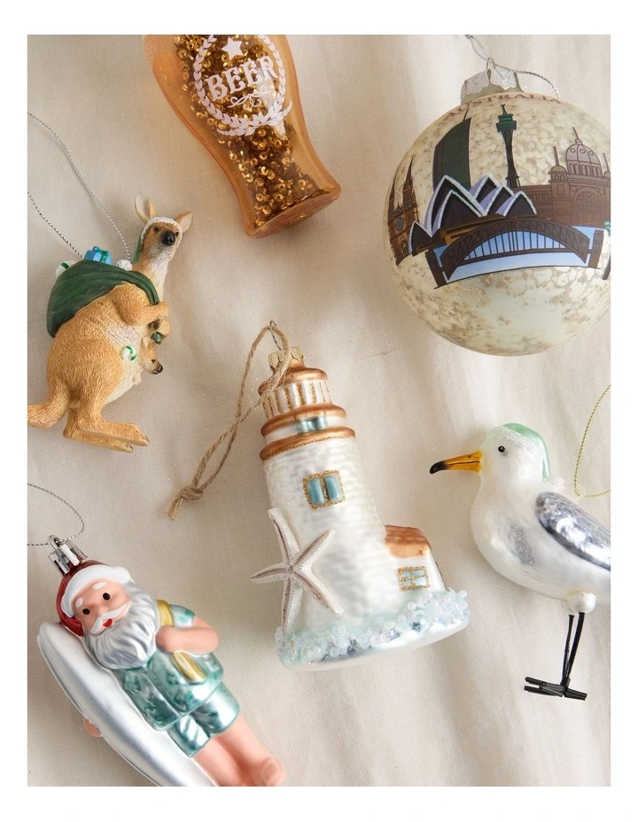 Eucalyptus Christmas Glass Lighthouse Ornament 11cm in White image 3