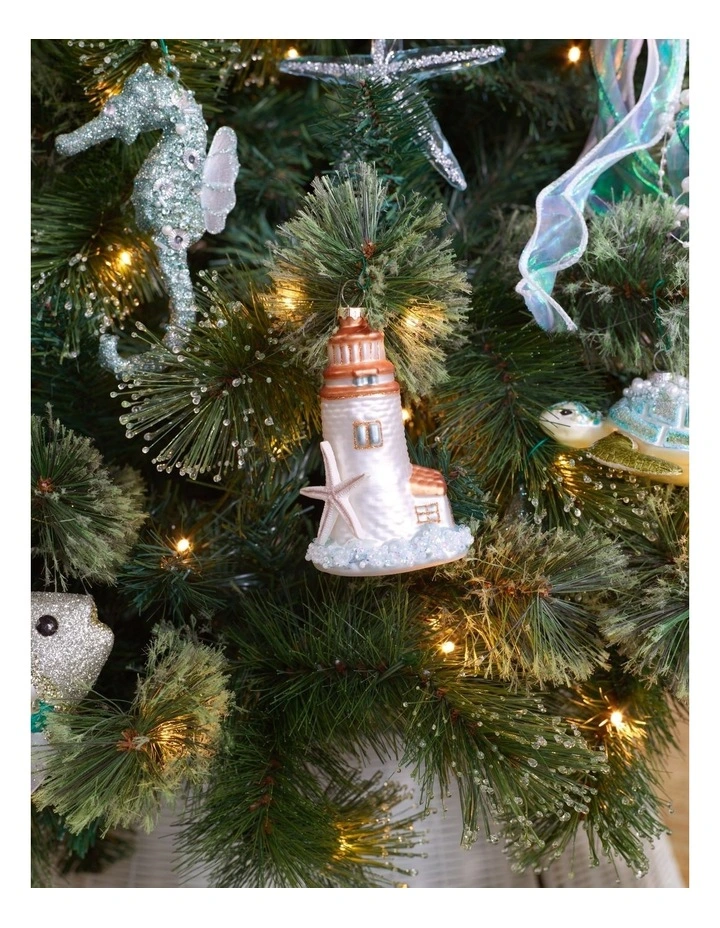 Eucalyptus Christmas Glass Lighthouse Ornament 11cm in White image 3