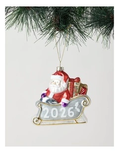 Nostalgia Christmas Glass 2026 Santa in Sleigh Ornament 11cm in Multi