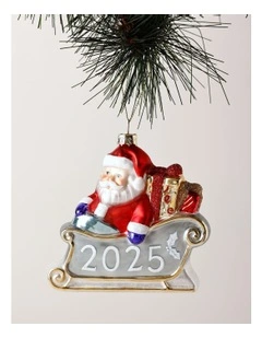 Candyland Christmas Glass 2025 Santa in Sleigh Ornament 11cm in Multi