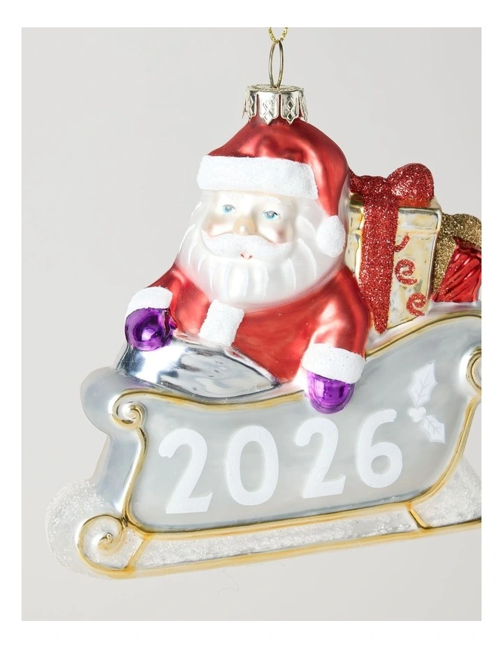 Nostalgia Christmas Glass 2026 Santa in Sleigh Ornament 11cm in Multi image 2