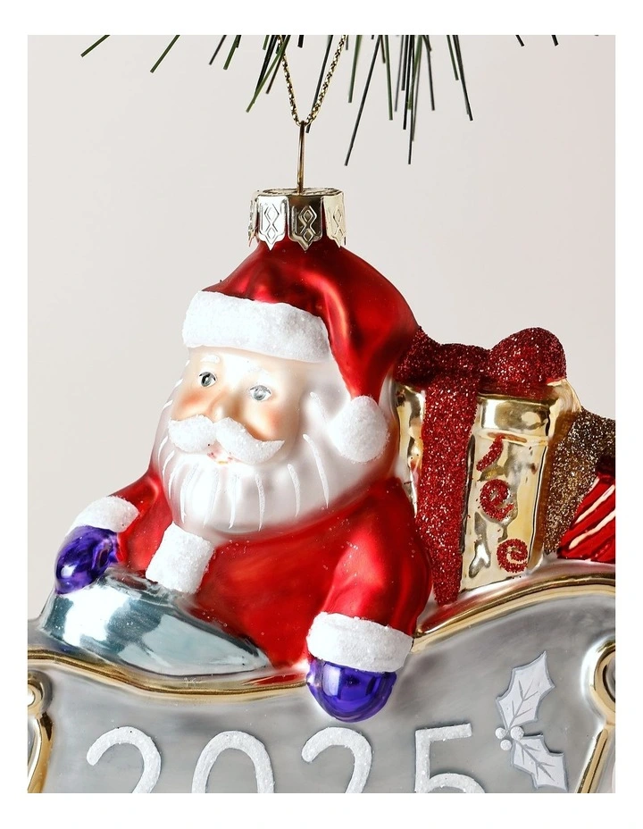Candyland Christmas Glass 2025 Santa in Sleigh Ornament 11cm in Multi image 2