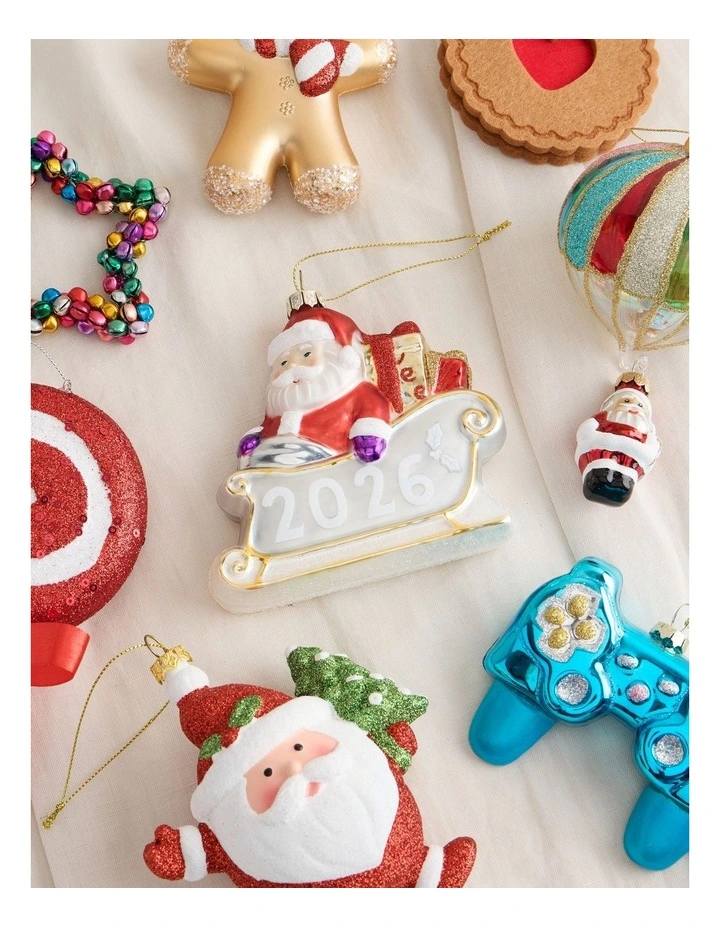 Nostalgia Christmas Glass 2026 Santa in Sleigh Ornament 11cm in Multi image 3