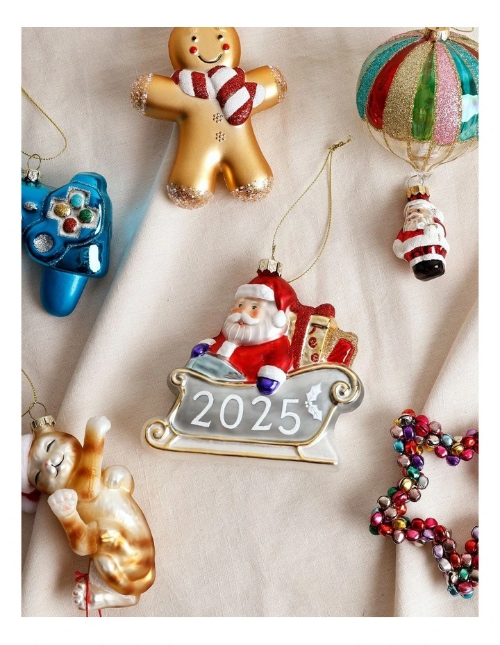 Candyland Christmas Glass 2025 Santa in Sleigh Ornament 11cm in Multi image 3