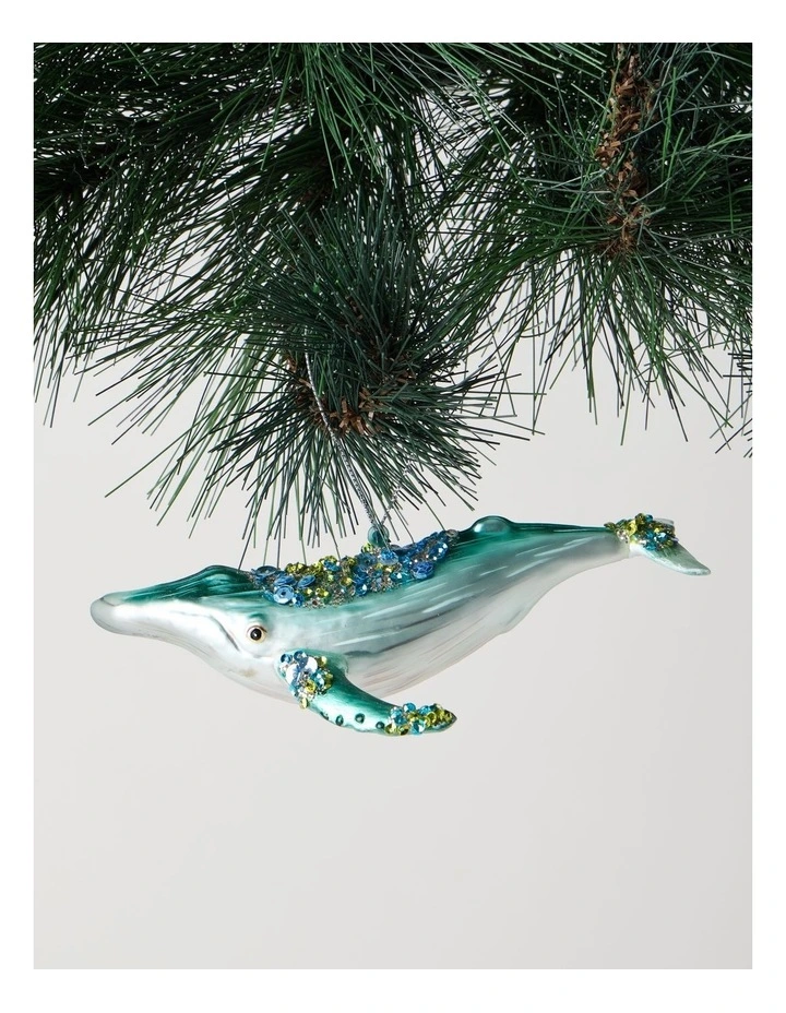 Eucalyptus Christmas Glass Whale Ornament with Sequins 5cm in Blue image 1