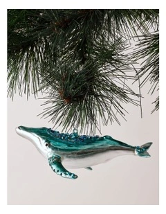 Eucalyptus Christmas Glass Whale Ornament with Sequins 5cm in Blue