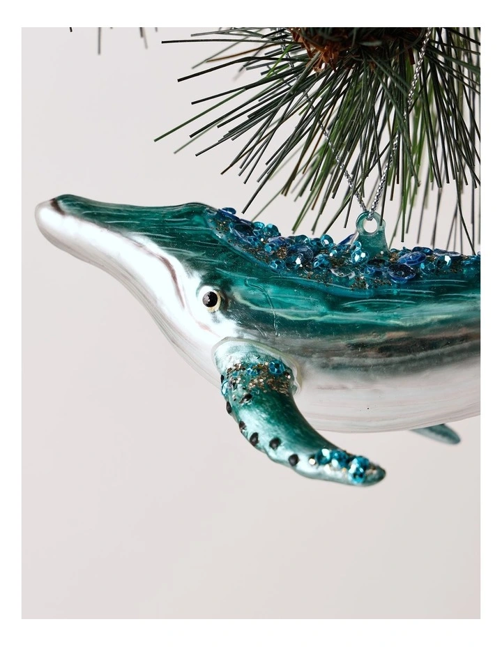 Eucalyptus Christmas Glass Whale Ornament with Sequins 5cm in Blue image 2