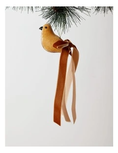 Harvest Christmas Ribbon Bird Ornament 19cm in Brown