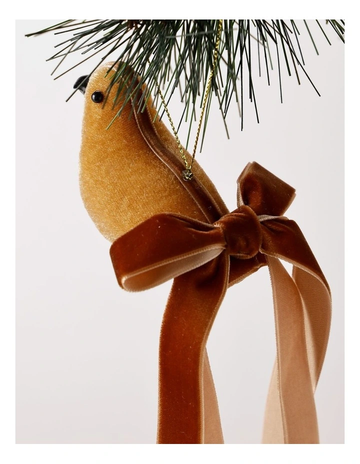 Harvest Christmas Ribbon Bird Ornament 19cm in Brown image 2