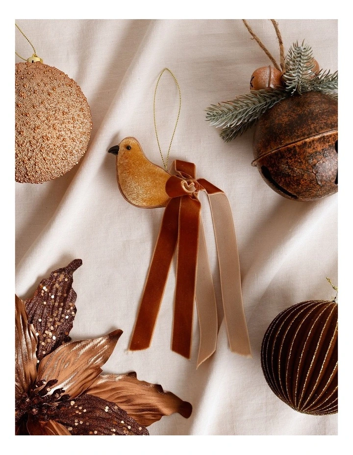 Harvest Christmas Ribbon Bird Ornament 19cm in Brown image 3