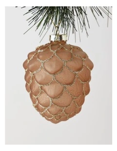 Harvest Christmas Glass Glitter Acorn Ornament 9cm in Brown
