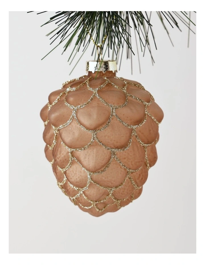 Harvest Christmas Glass Glitter Acorn Ornament 9cm in Brown image 1