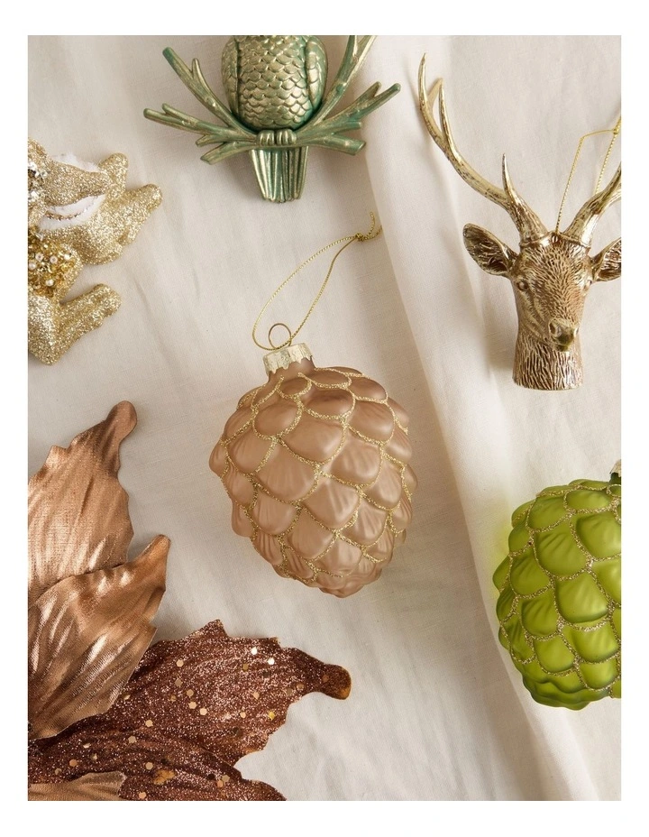 Harvest Christmas Glass Glitter Acorn Ornament 9cm in Brown image 3